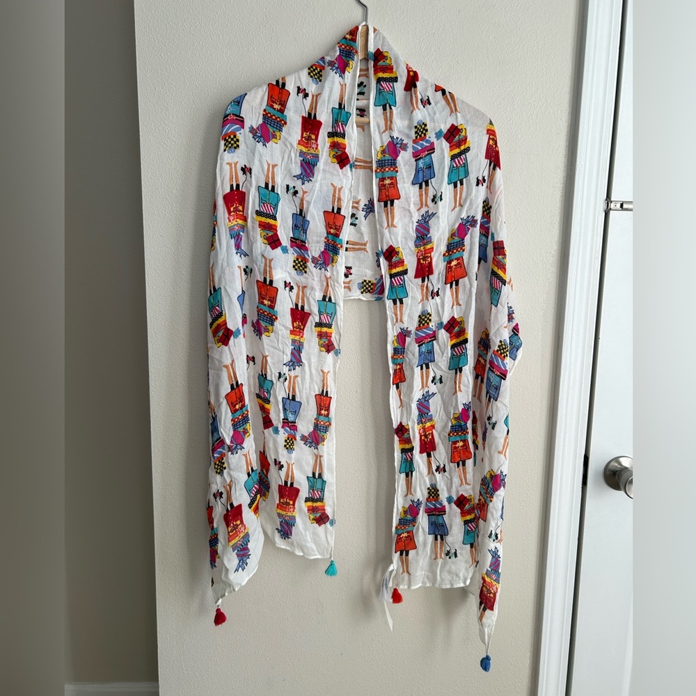 NWT Vintage Talbots Scarf Whimsical Shoppers Print With Tassels 100% Viscose - Picture 4 of 8